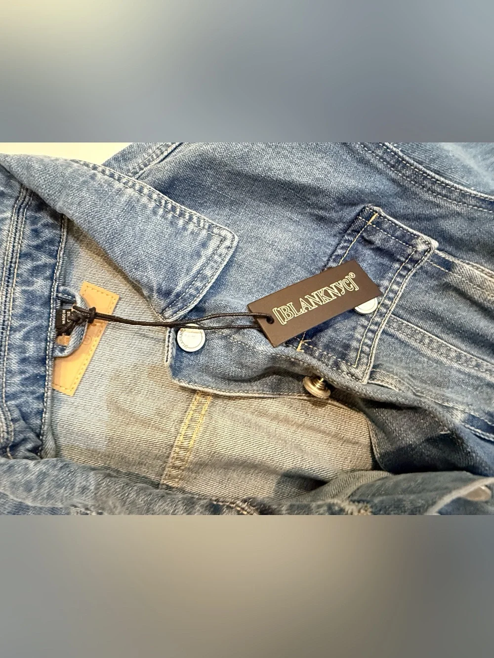 Blank NYC Left on Read Denim Utility Belted Jacket - Light Blue NWT Size Medium